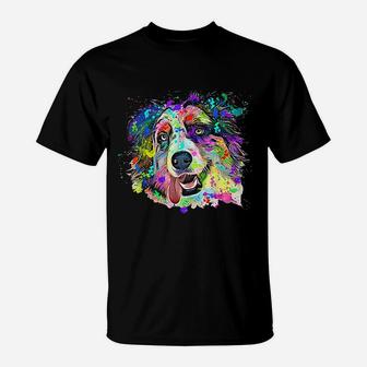 Colorful Australian Shepherd For Dog Lovers Cool Art T-Shirt - Seseable