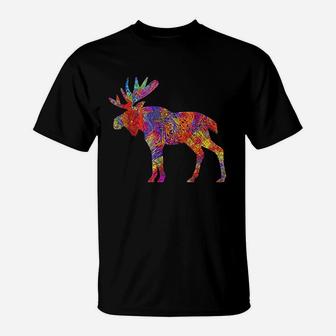 Colorful Canadian Moose Abstract Paint Wildlife T-Shirt - Seseable