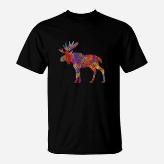 Colorful Canadian Moose Abstract Paint Wildlife T-Shirt - Seseable