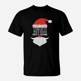 Concrete Mixer Driver Santa Watching T-Shirt - Seseable