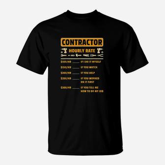 Contractor Hourly Rate Price Chart Labor Funny Gift Handyman T-Shirt - Seseable