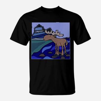 Cool Funny Moose On Rocks Nature Abstract T-Shirt - Seseable