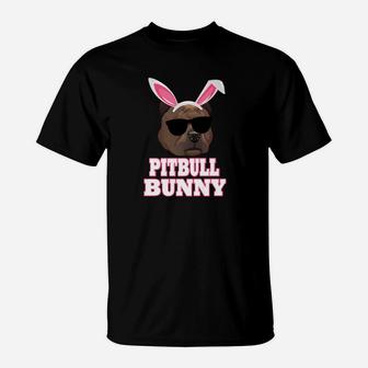 Cool Glasses Pitbulls Bunny Rabbit Dog Happy Easter T-Shirt - Seseable