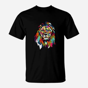 Cool Trendy Lion Geometric African Animal Leo Cat Gift T-Shirt - Seseable