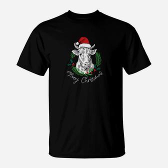 Cow Moooy Christmas Farm Barn Bovine Country T-Shirt - Seseable