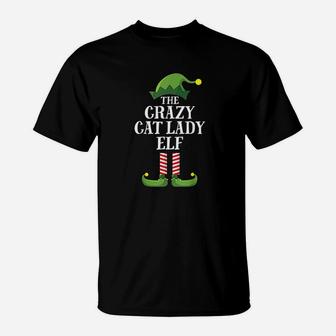 Crazy Cat Lady Elf Matching Family Group Christmas Party T-Shirt - Seseable