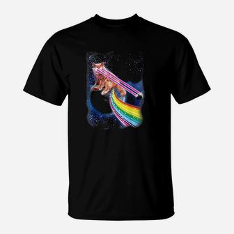 Crazy Space Cat With Eye Lasers And Rainbow Farts T-Shirt - Seseable