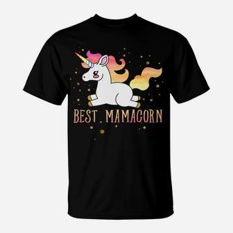 Cute Best Mama Unicorn Watercolor Gold Mom T-Shirt - Seseable