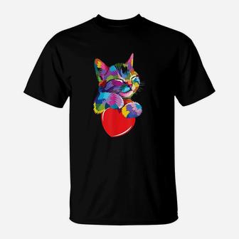 Cute Cat Gift For Kitten Lovers Colorful Art T-Shirt - Seseable