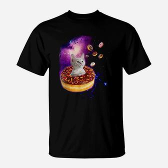 Cute Cat Inside Donut In Space Boys Girl -kitty In Space T-Shirt - Seseable