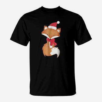 Cute Christmas Fox Adorable Xmas Scarf Fox T-Shirt - Seseable