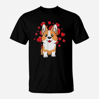 Cute Corgi Dog Valentines Day Love Heart T-Shirt - Seseable