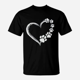 Cute Dog Puppy Dogs Paws Print Heart Gift Dog Mom T-Shirt - Seseable