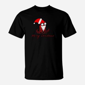 Cute Octopus With Santa Clause Hat And Beard Christmas T-Shirt - Seseable