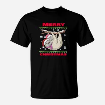 Cute Ugly Christmas Merry Christmas Santa Sloth T-Shirt - Seseable