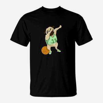 Dabbing Basketball Pug Funny Sports Lover Graphic T-Shirt - Seseable