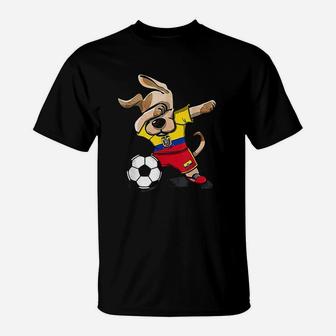 Dabbing Dog Ecuador Soccer Ecuadorean Flag Football Lovers T-Shirt - Seseable