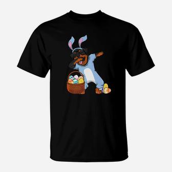 Dabbing Easter Bunny Rottweiler Dog Girls Design T-Shirt - Seseable