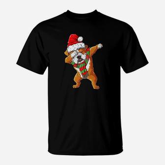 Dabbing English Bulldog Santa Christmas Kids Gifts T-Shirt - Seseable