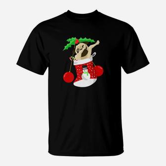 Dabbing Pug Christmas Stocking Funny Christmas Dogs T-Shirt - Seseable