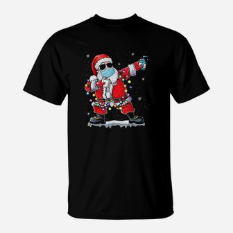 Dabbing Santa Christmas Wear Face Covering Tree Lights Funny Xmas T-Shirt - Seseable