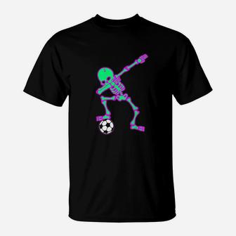 Dabbing Skeleton Soccer Halloween Dab T-Shirt - Seseable