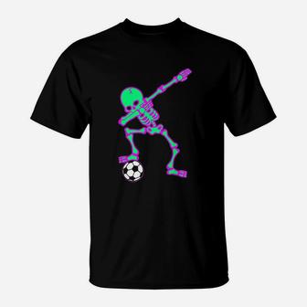 Dabbing Skeleton Soccer Halloween Dab T-Shirt - Seseable