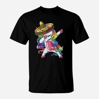Dabbing Unicorn Funny Cinco De Mayo Rainbow T-Shirt - Seseable