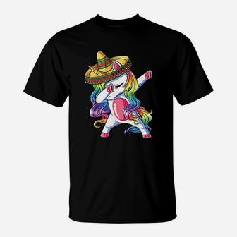 Dabbing Unicorn Funny Cinco De Mayo Women Rainbow Sombrero T-Shirt - Seseable