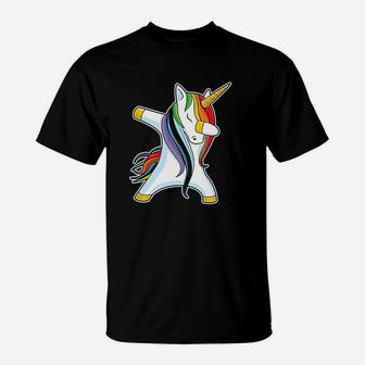 Dabbing Unicorn Girls Kids Women Rainbow Unicorns T-Shirt - Seseable