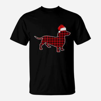 Dachshund Red Plaid Buffalo Christmas Pajamas Family Gifts T-Shirt - Seseable
