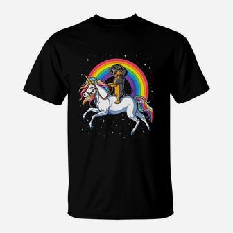 Dachshund Unicorn Space Galaxy Rainbow Dog T-Shirt - Seseable