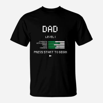 Dad Level 1 Funny Fathers Day New Dad Gamer T-Shirt - Seseable