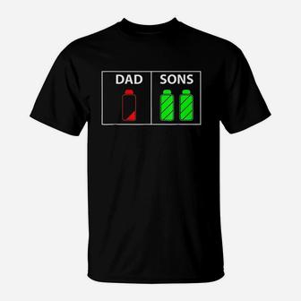 Dad Of Two Sons Funny Low Battery Fathers Day Gift T-Shirt - Seseable