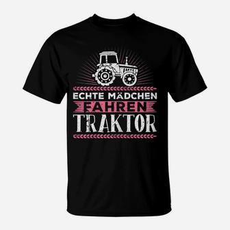 Damen Echte Mdchen Fahren Traktor Treck T-Shirt - Seseable