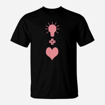 Damen T-Shirt Schwarz Inspirierendes Glühbirnen-Herz-Design - Seseable