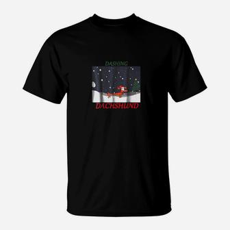 Dashing Dachshund Funny Christmas Xmas Dog Shirt T-Shirt - Seseable