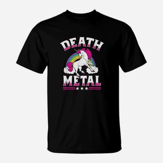 Death Metal Rainbow And Unicorn Heavy Rock Music Lover Gift T-Shirt - Seseable