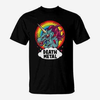 Death Metal Unicorn Rainbow Rocker Emo Zombie T-Shirt - Seseable
