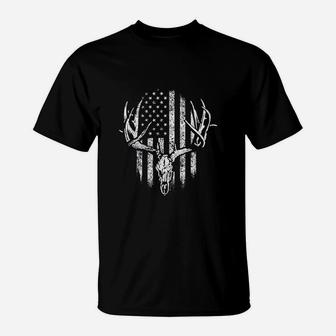 Deer Skull Hunters America Flag Fathers Day Hunting Lover T-Shirt - Seseable