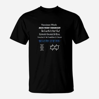 Defend Science Vaccines Flat Earth Climate Change Evolution T-Shirt - Seseable