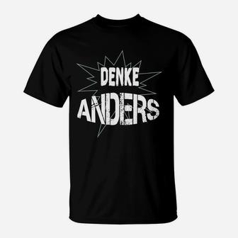 Denke Anders Comic-Stil Schwarzes T-Shirt, Lustiges Outfit - Seseable