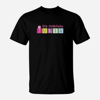 Die Fröhliche Julia Buchstaben-Tier T-Shirt, Kinder Alphabet Tee - Seseable