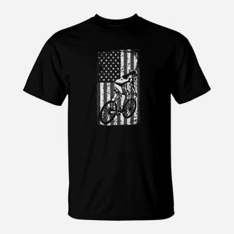 Distressed American Flag Bicycle Rider Cyclist Dad Gift Premium T-Shirt - Seseable