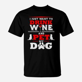 Dog Drink Wine Funny Rescue Bulldog Pug Dachshund T-Shirt - Seseable