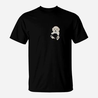 Dog Lovers Gifts White Poodle In Pocket Funny Dog Face T-Shirt - Seseable