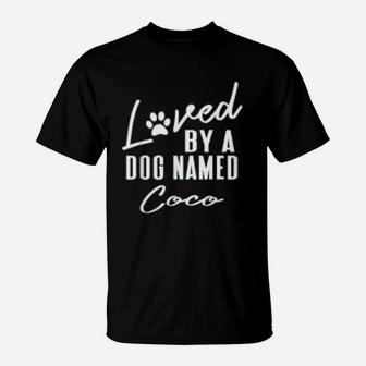 Dog Name Coco Gift Pet Lover Paws Print T-Shirt - Seseable