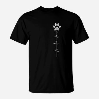 Dog Paw Print Heartbeat Women Girls Mom Love Dogs Gift T-Shirt - Seseable