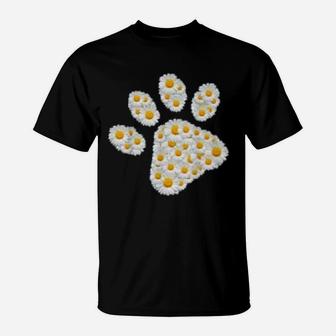 Dog Paw Print Of White Daisy Flowers Dog Paws T-Shirt - Seseable