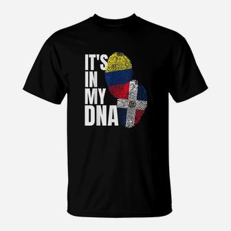 Dominican And Colombian Mix Dna Flag Heritage Gift T-Shirt - Seseable